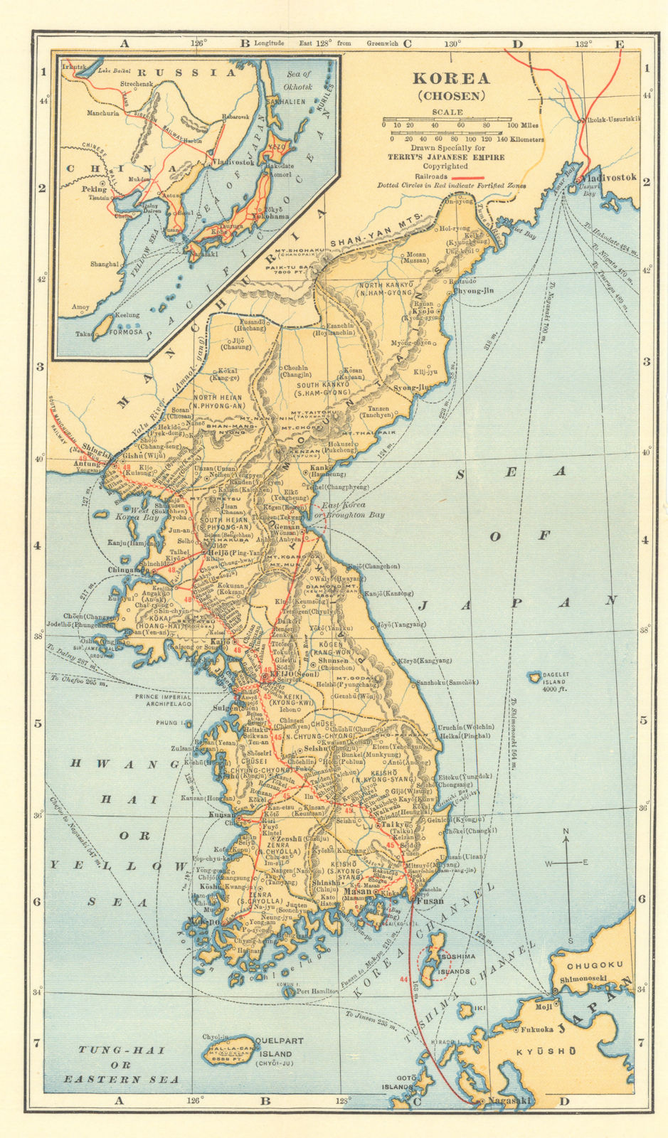 Associate Product Map of the Korean peninsula. Chosen. Antique tourist map 1930 old