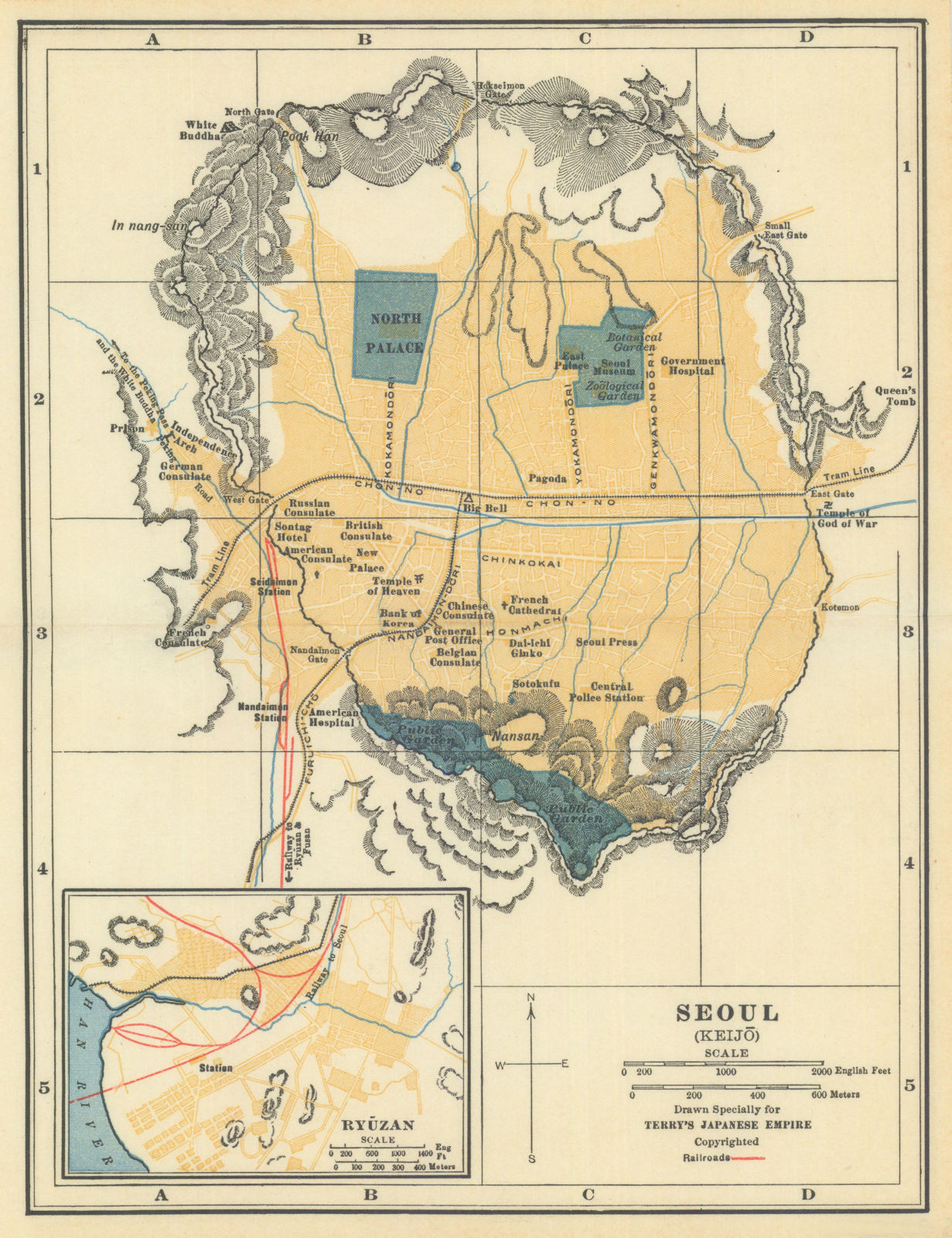 Associate Product Seoul (Keijo) town/city plan. South Korea. Antique tourist map 1930 old