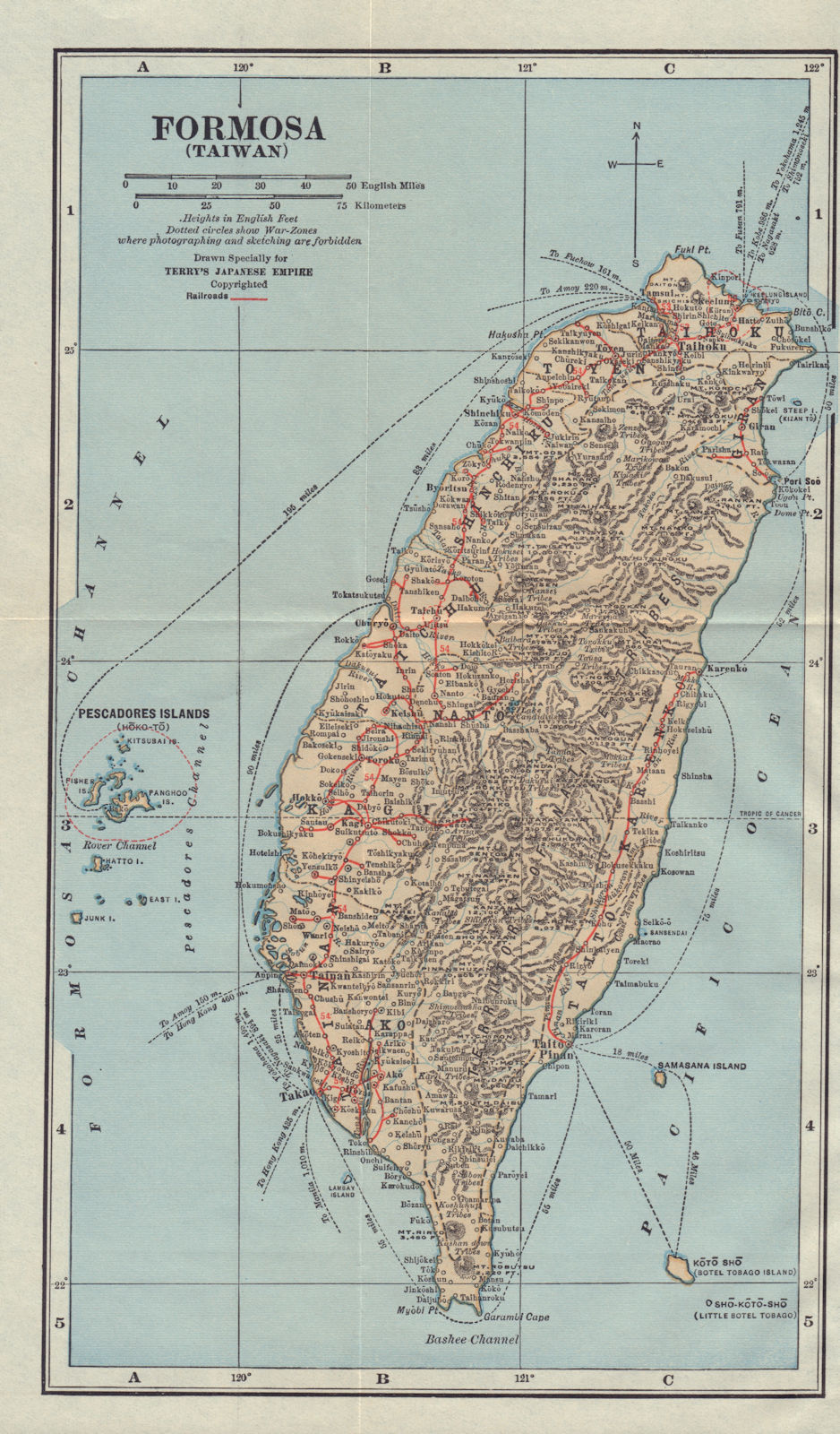 Antique tourist map of Formosa (Taiwan) 1930 old plan chart