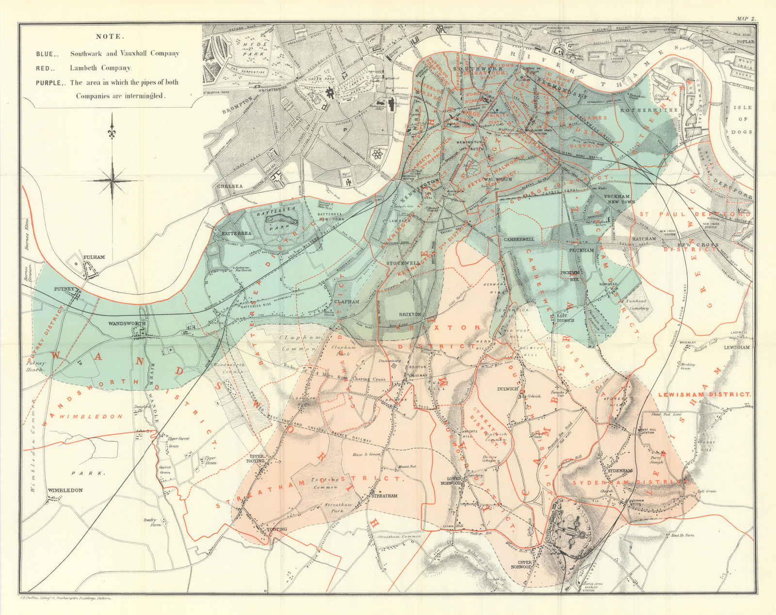 Associate Product Cholera map. Southwark/Vauxhall & Lambeth Water Cos. by Dr John Snow 1855 (1936)