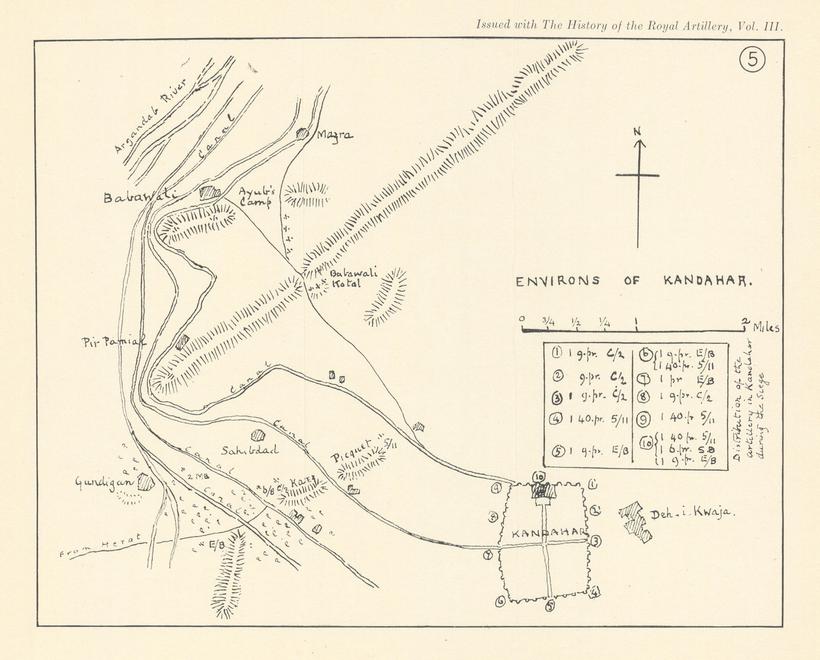 Seige of Kandahar 1880. 2nd Anglo-Afghan War. Royal Artillery 1937 old map