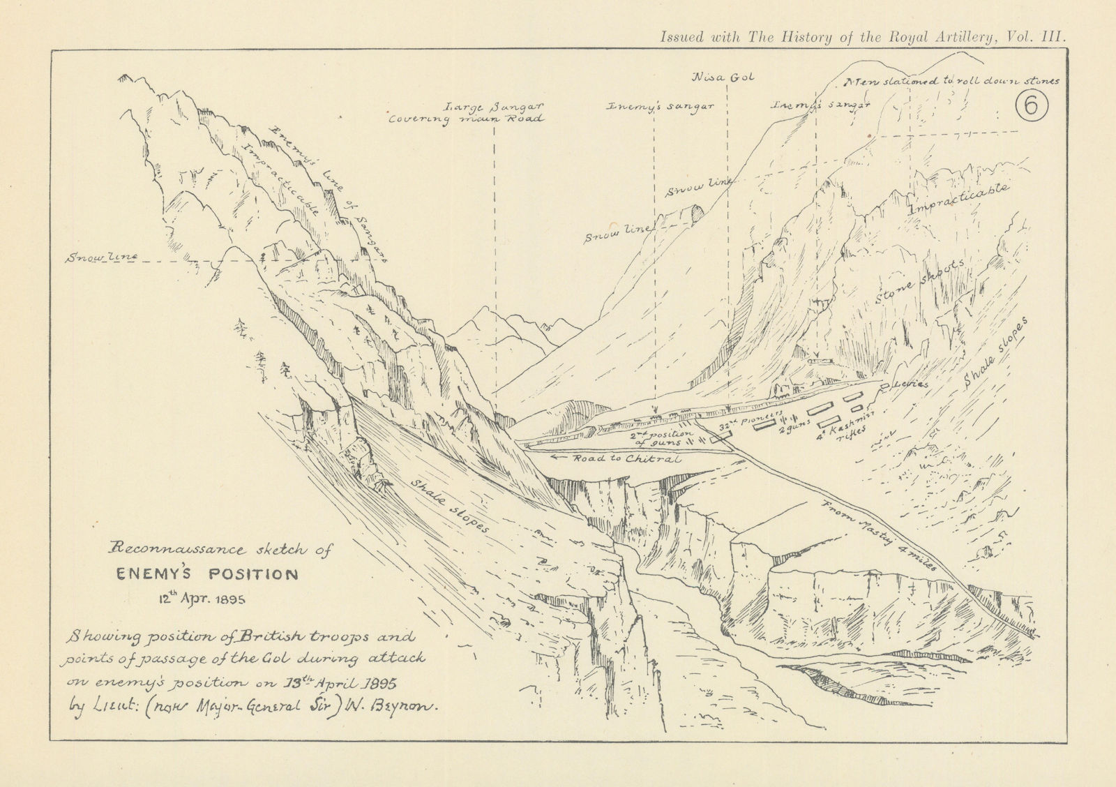 Battle of Nisa Gol 1895. Chitral Campaign. Afghanistan. Royal Artillery 1937 map