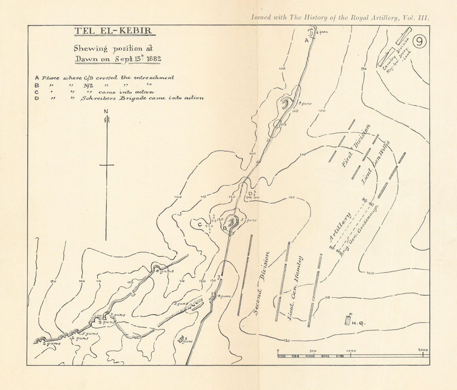 Associate Product Battle of Tel El-Kebir 1882. Dawn. Anglo-Egyptian War. Royal Artillery 1937 map