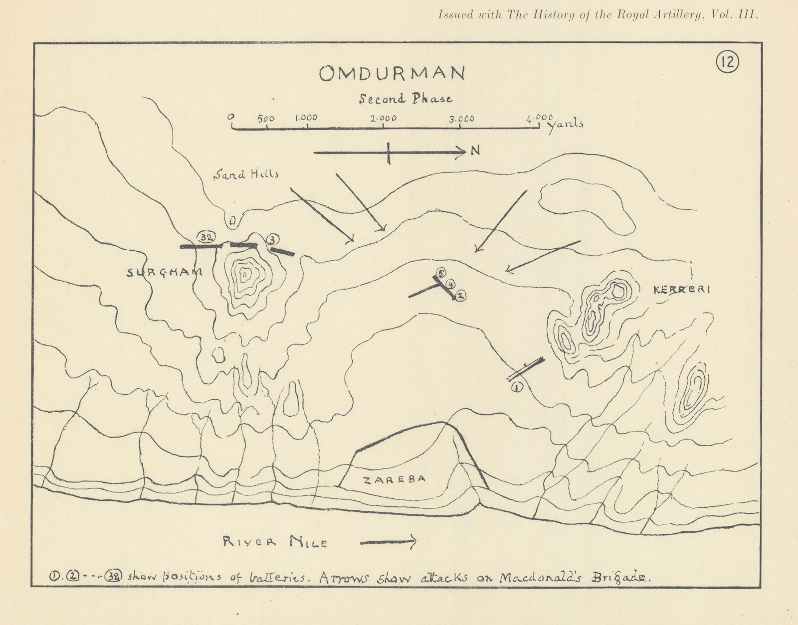 Associate Product Battle of Omdurman 1898. Mahdist War. Sudan. Royal Artillery 1937 old map