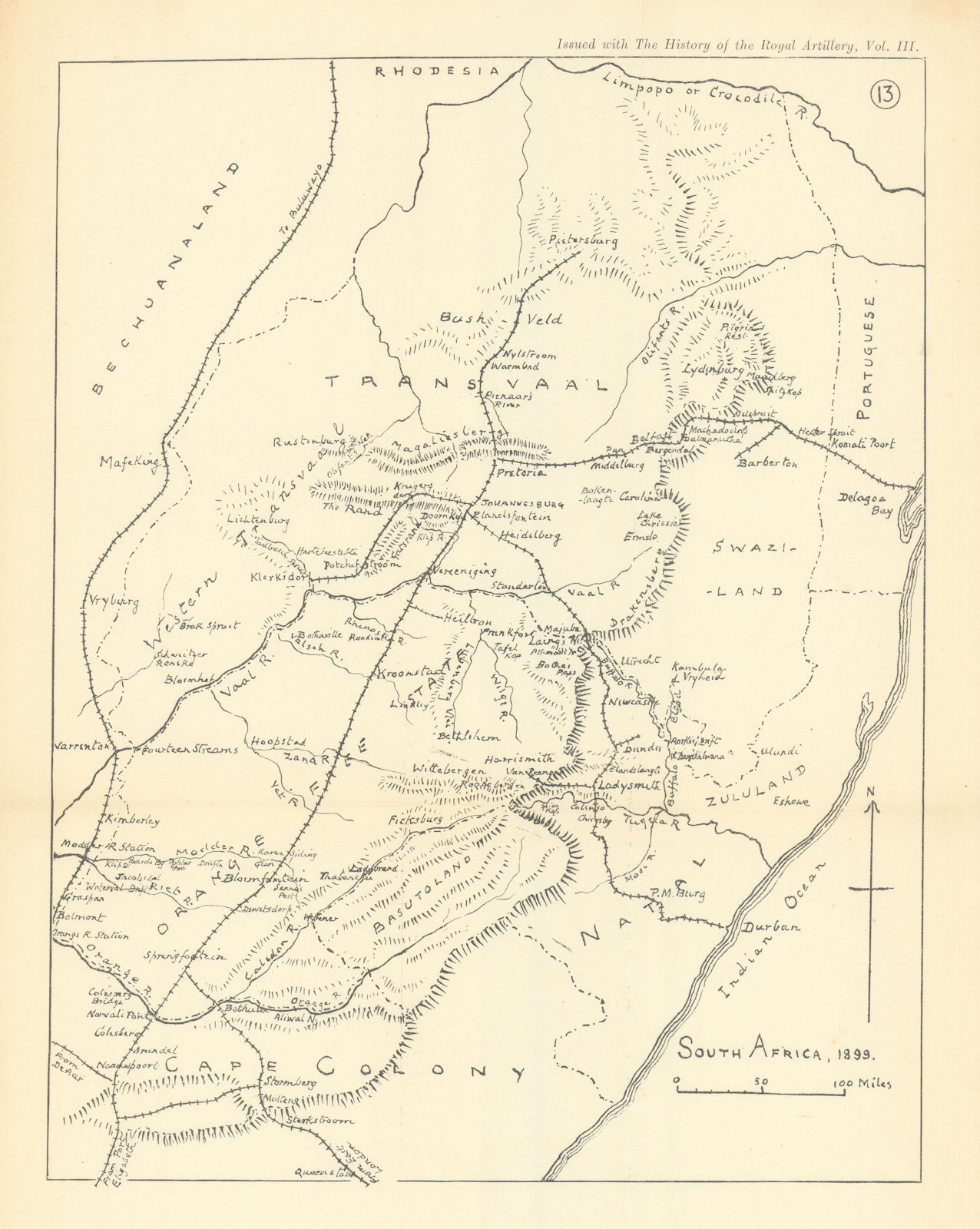 Associate Product South Africa, 1899. 2nd Boer War. South Africa. Royal Artillery 1937 old map