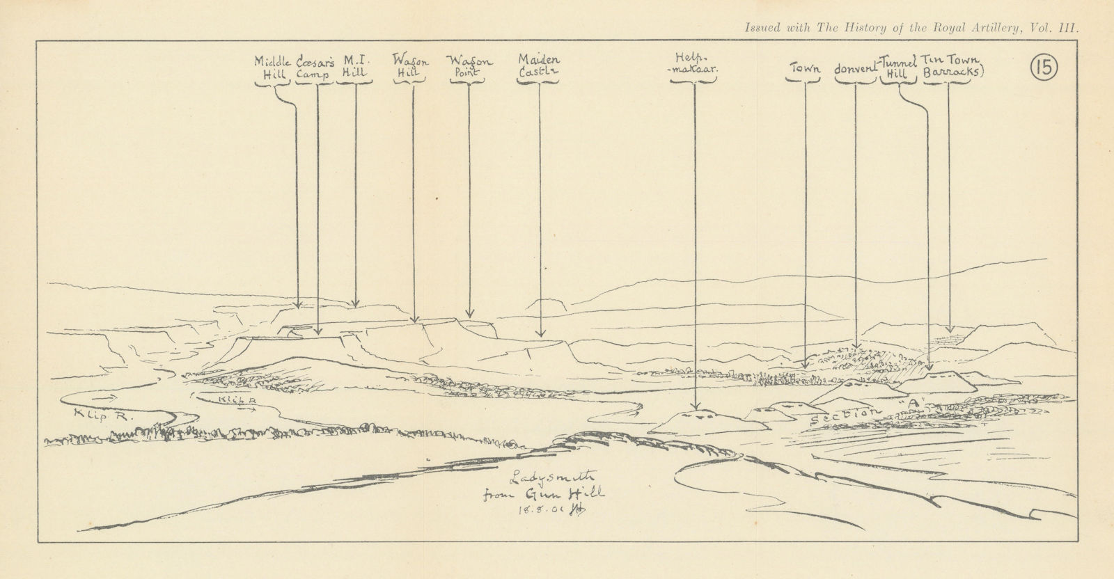 Siege of Ladysmith 1901. 2nd Boer War. South Africa. Royal Artillery 1937 map