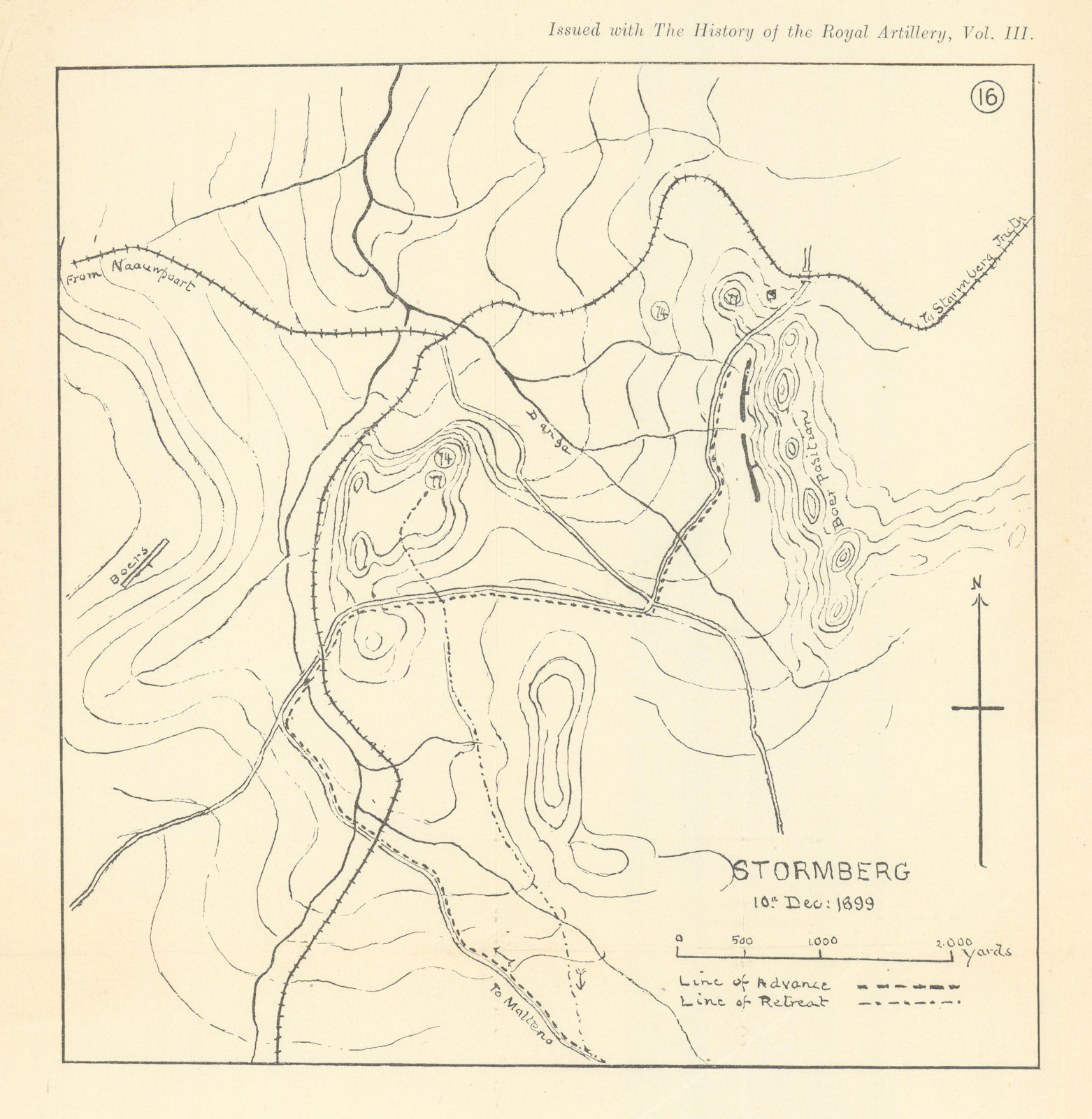 Battle of Stormberg 1899. 2nd Boer War. South Africa. Royal Artillery 1937 map