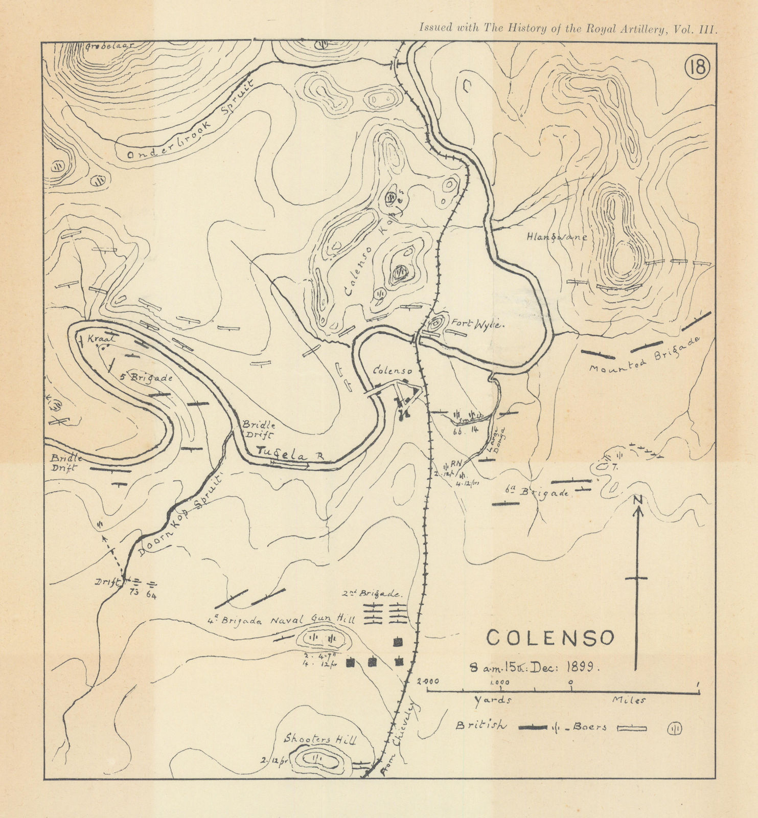 Associate Product Battle of Colenso 1899. 2nd Boer War. South Africa. Royal Artillery 1937 map