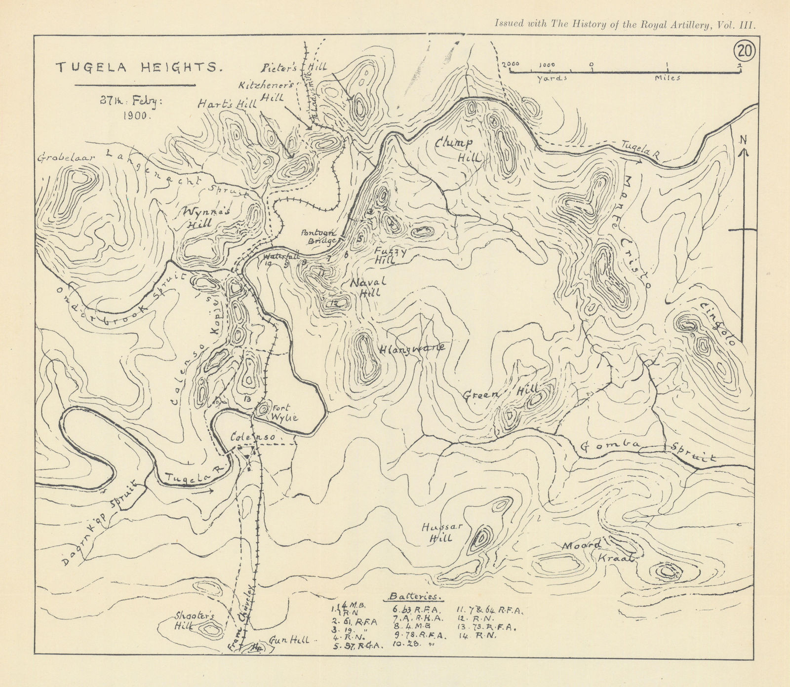 Battle of Tugela Heights 1900. 2nd Boer War. South Africa 1937 old vintage map