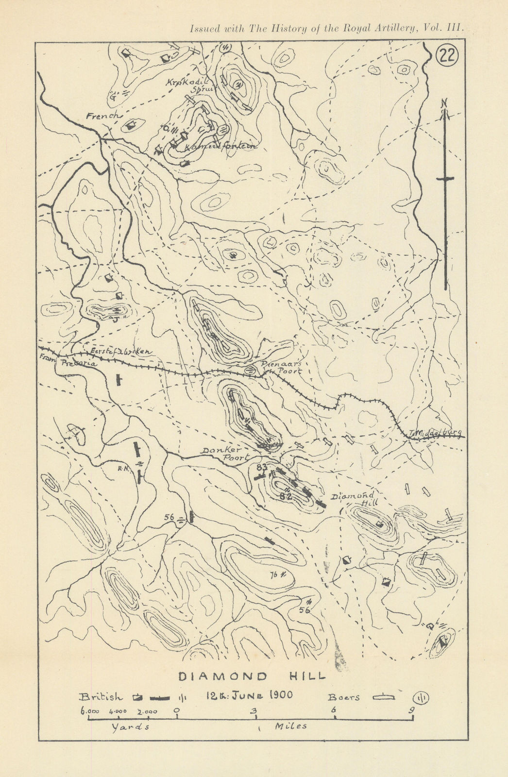 Battle of Diamond Hill 1900 2nd Boer War. South Africa. Royal Artillery 1937 map