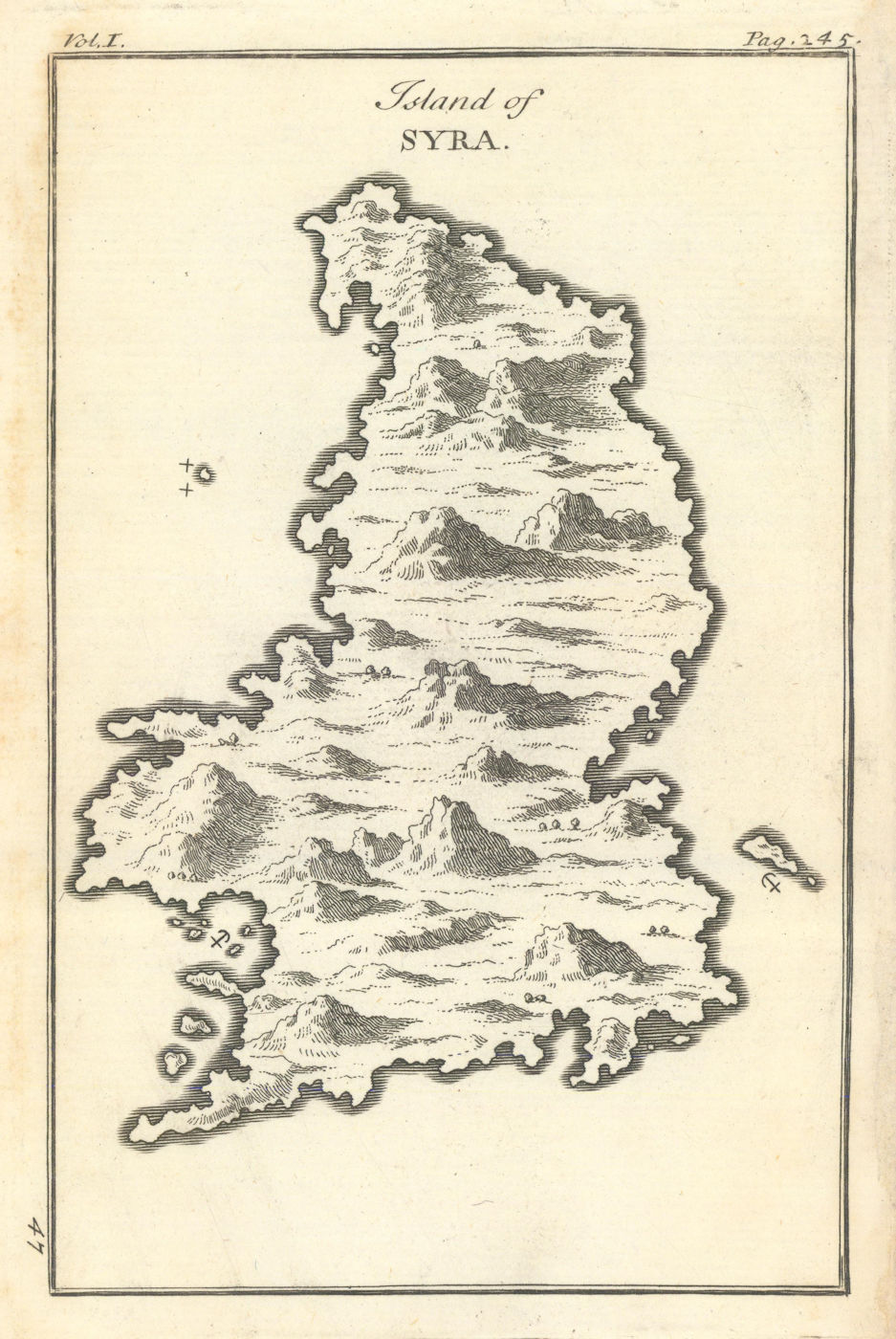 Antique map of the Island of Syra (Syros), Aegean, Greece. TOURNEFORT 1718