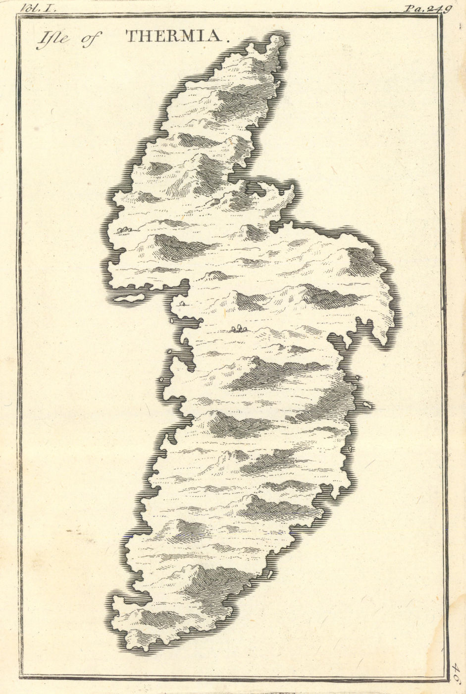 Antique map of the Isle of Thermia (Kythnos), Aegean, Greece. TOURNEFORT 1718