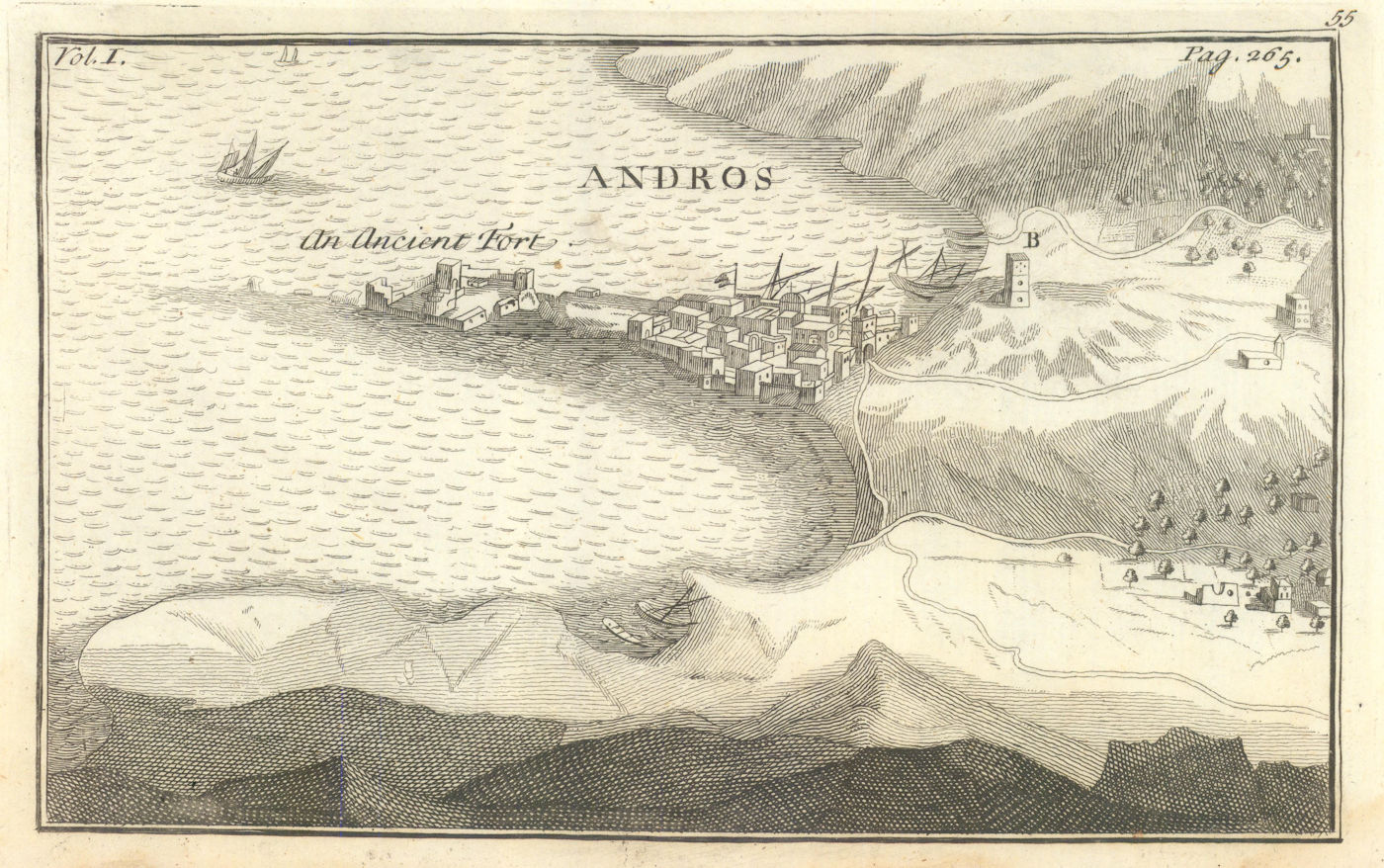 Associate Product Antique view of Andros Town, Aegean, Greece. TOURNEFORT 1718 old print