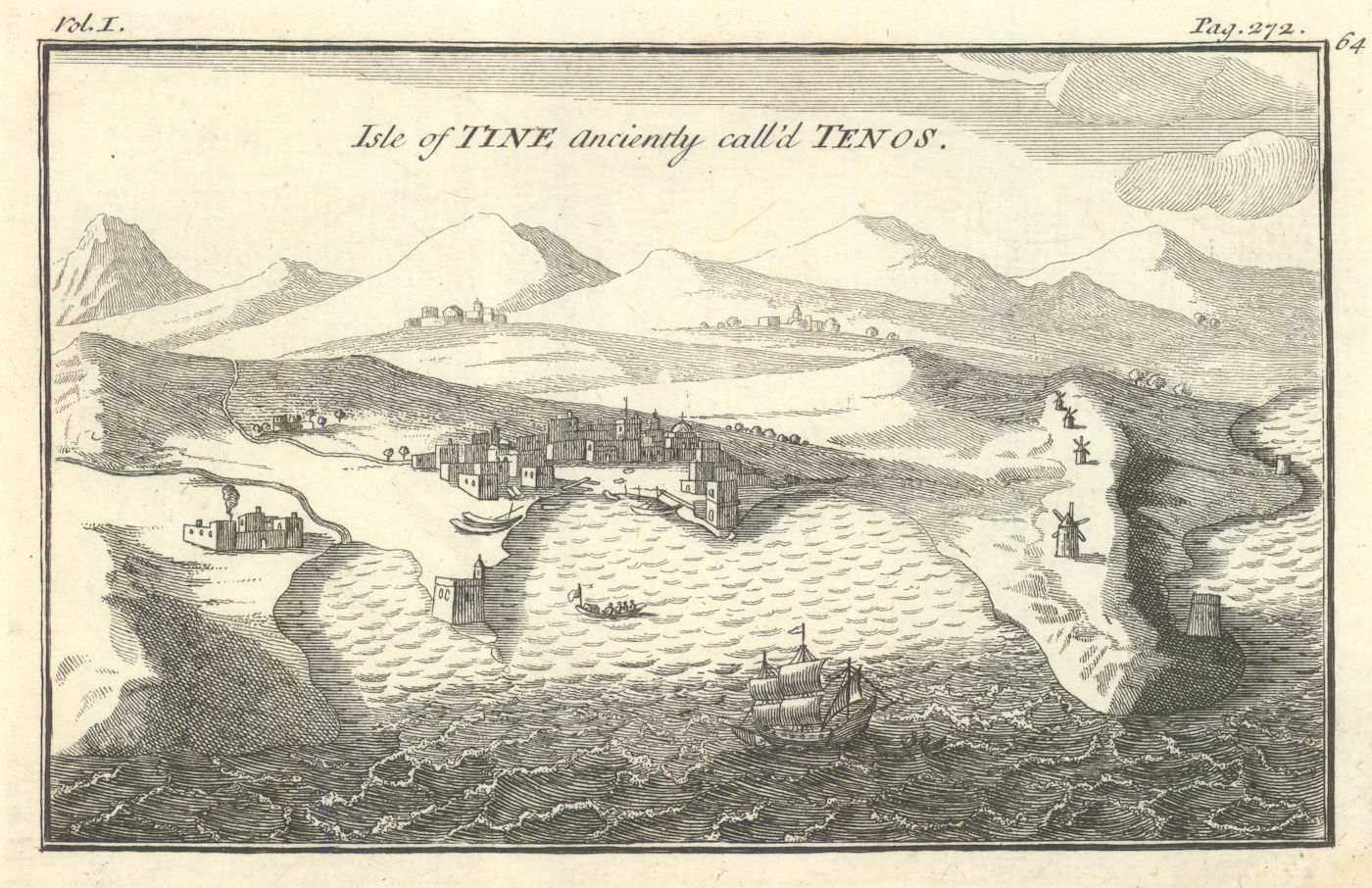 The Isle of Tine anciently call'd Tenos (Tinos), Aegean, Greece. TOURNEFORT 1718