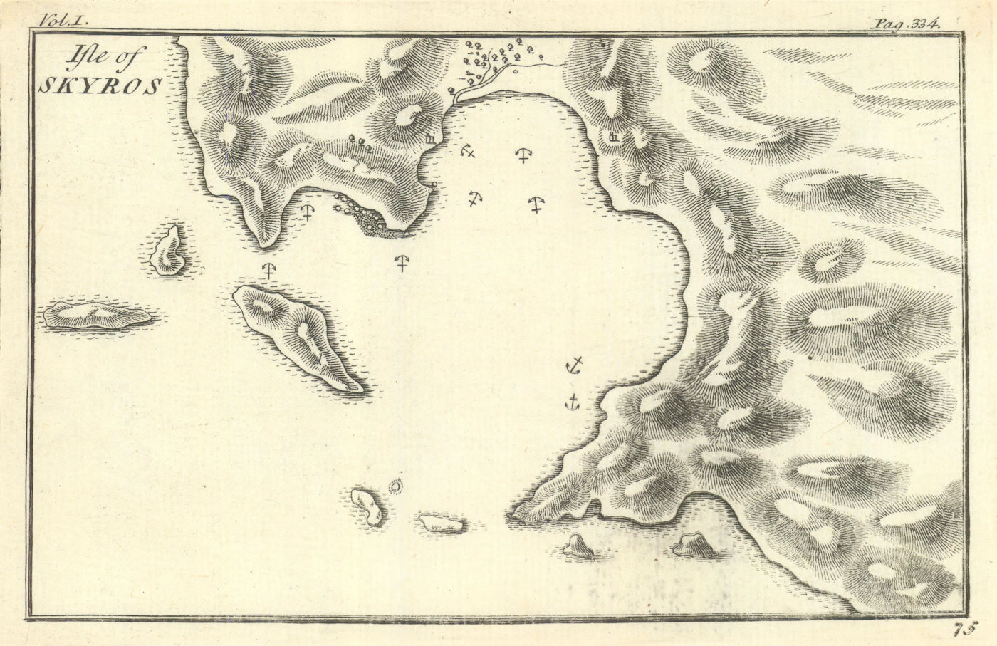 Antique map of the Isle of Skyros, Aegean, Greece. TOURNEFORT 1718 old