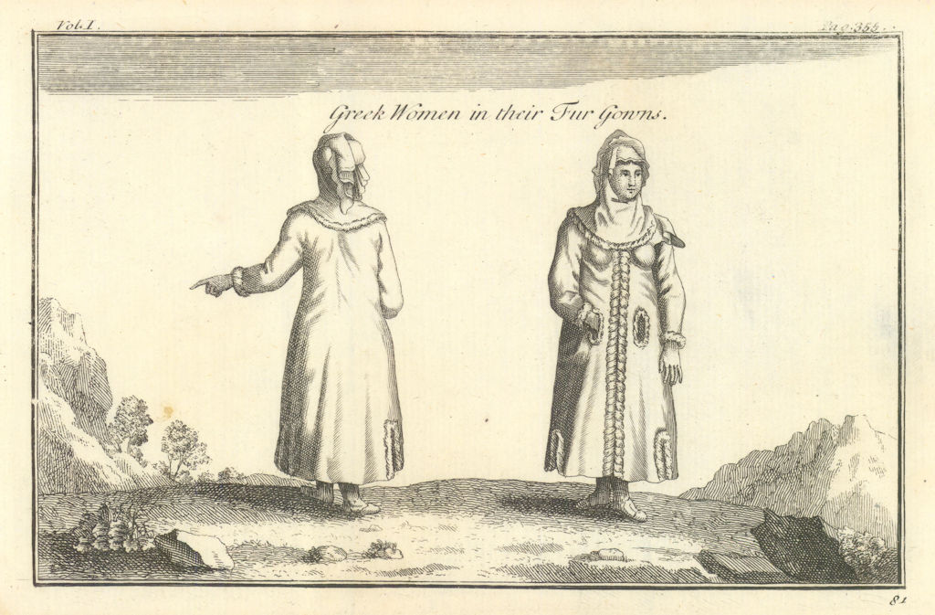 Associate Product Antique print of Greek Women in their fur gowns. TOURNEFORT 1718 old