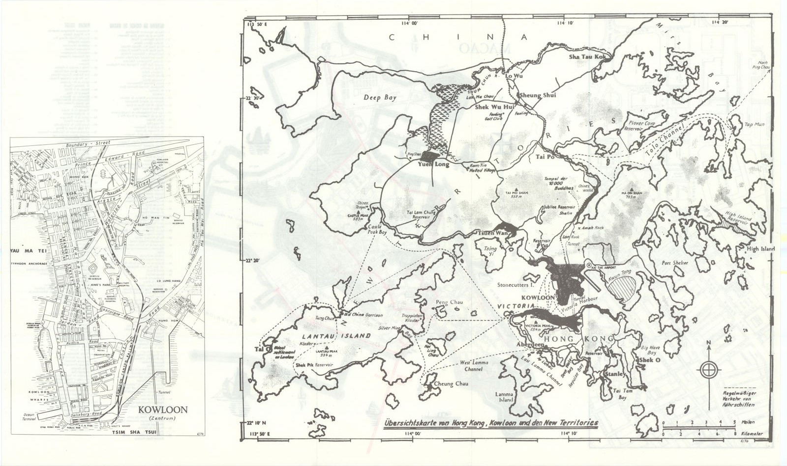 Associate Product Hong Kong & New Territories sketch map. Kowloon street plan 1975 old