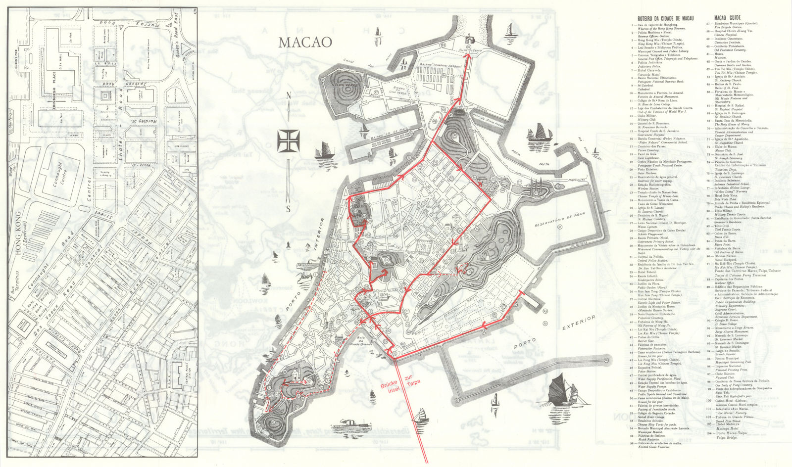 Macao tourist guide map 1975 old vintage plan chart