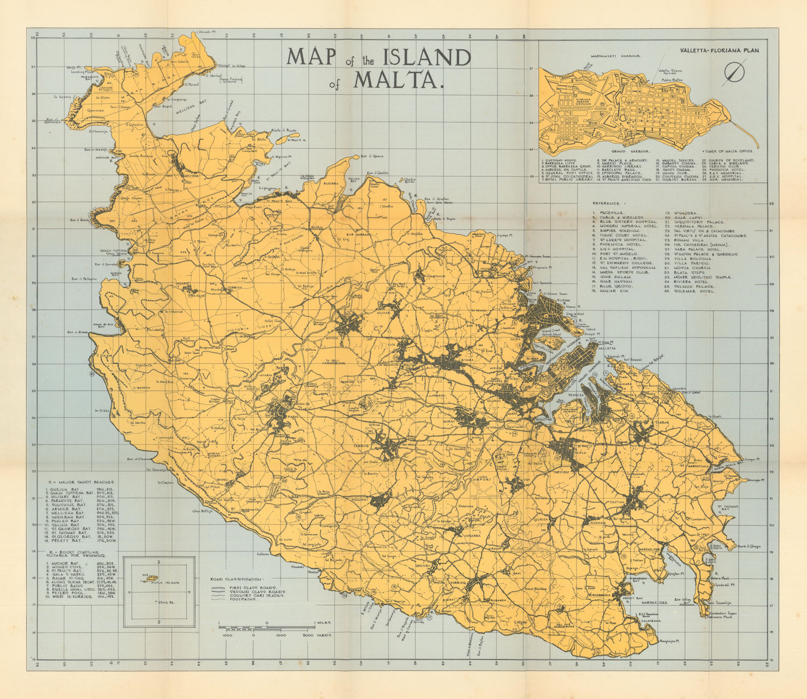 Associate Product Map of the Island of Malta published by the Times of Malta c1950 old