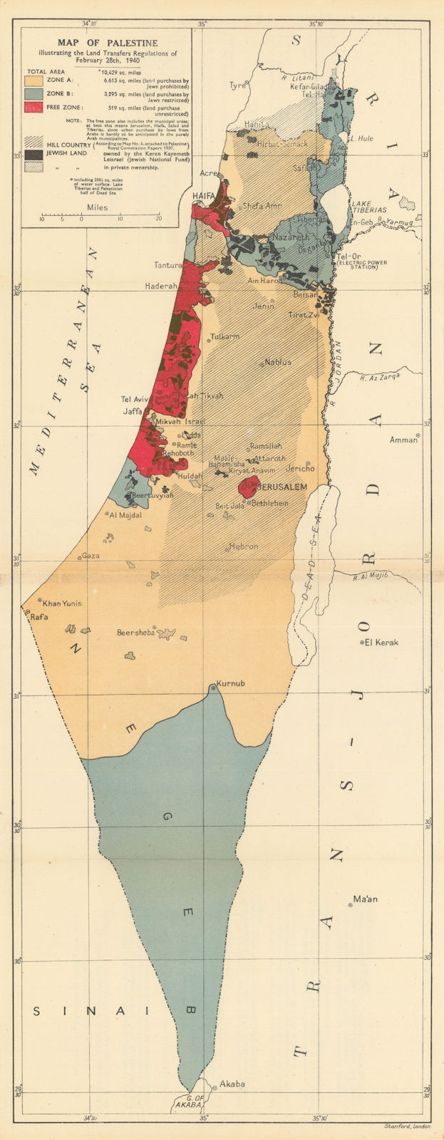Map of Palestine illustrating the Land Transfer Regulations of Feb 1940 1945