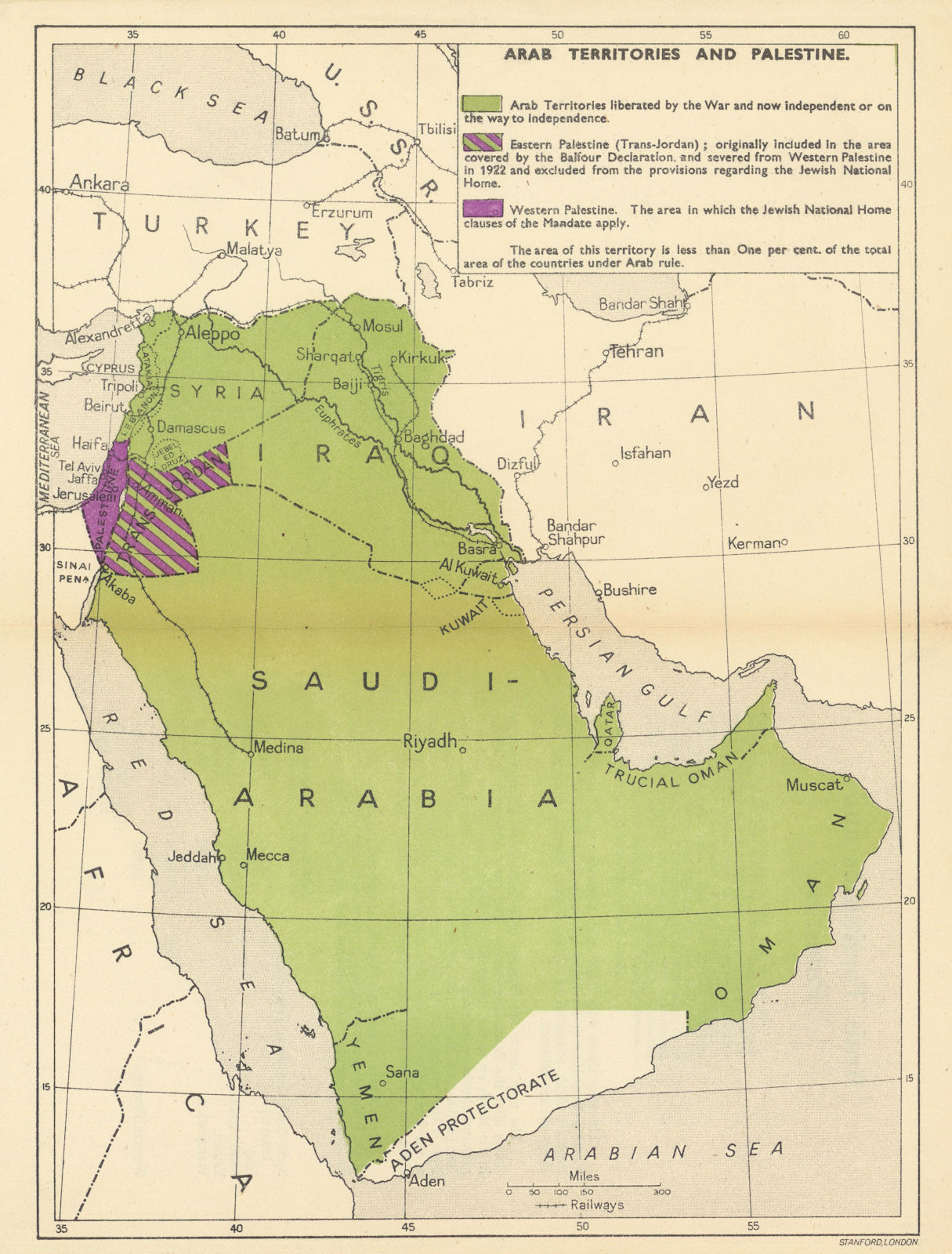 Associate Product Arab Territories & Palestine. Jewish Homeland/Balfour Declaration 1945 old map