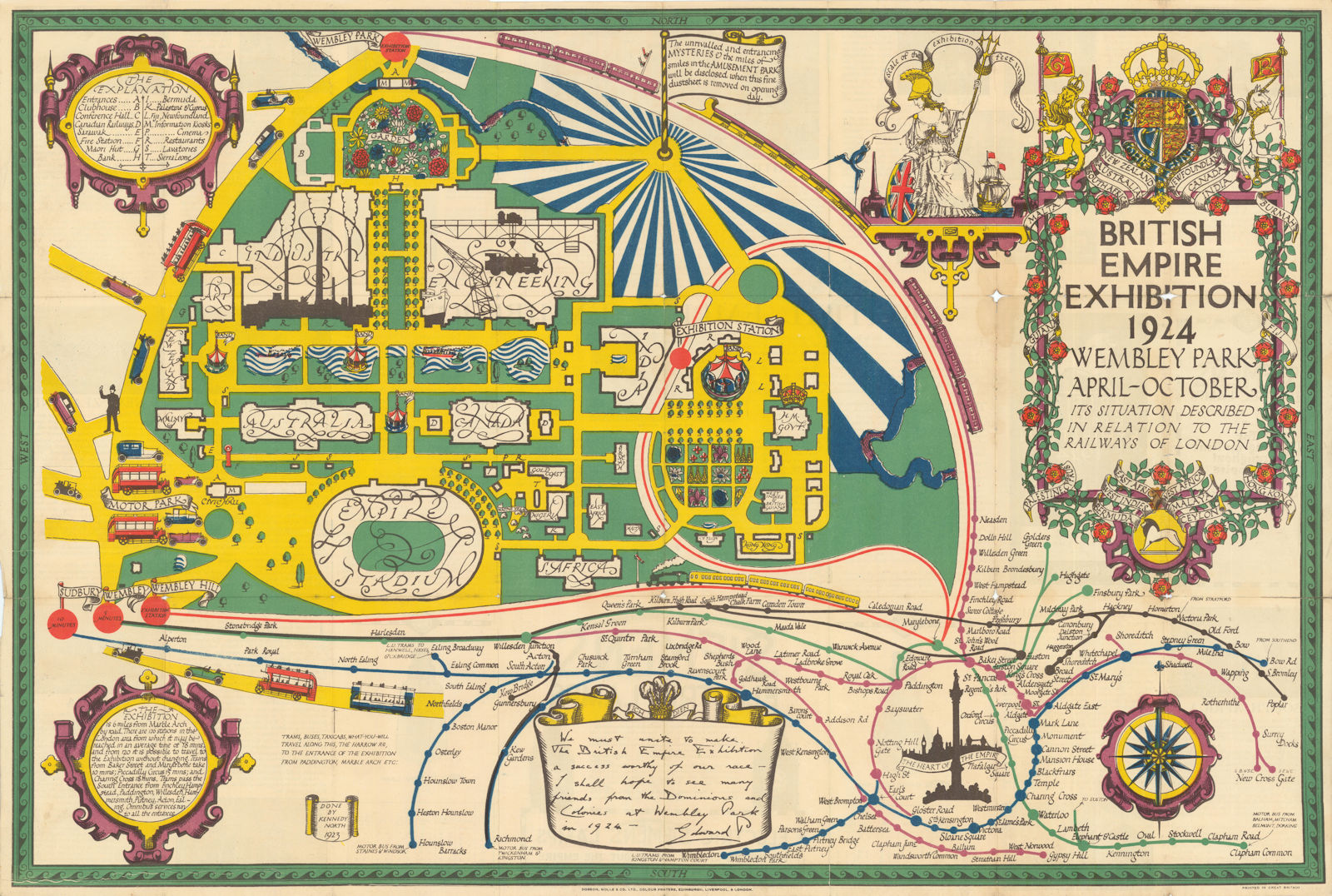 Associate Product British Empire Exhibition 1924 by Stanley Kennedy North 1924 old vintage map