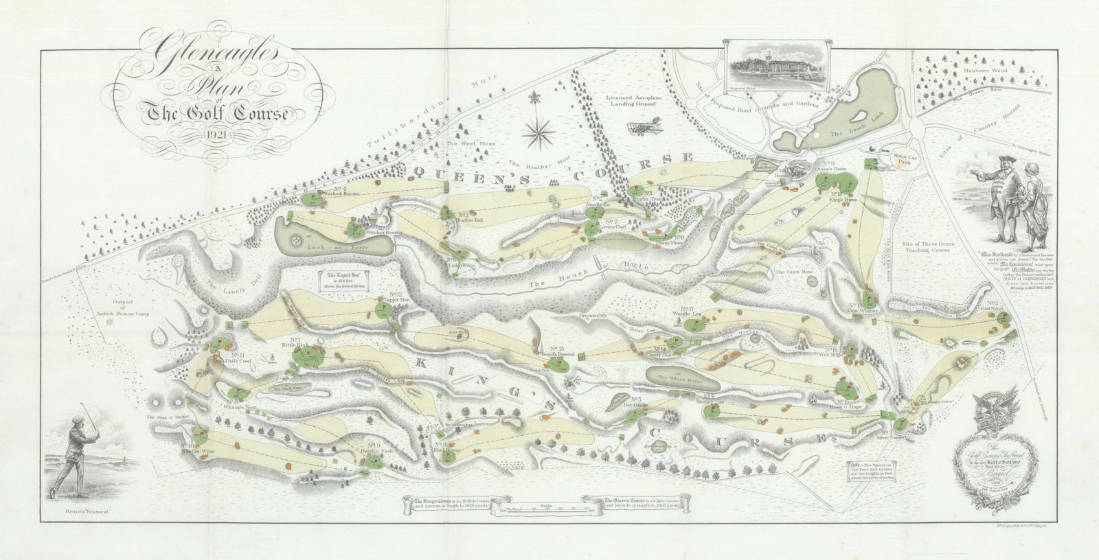 Associate Product Gleneagles - A plan of the Golf Course. King's & 9 hole Queen's Courses 1921 map