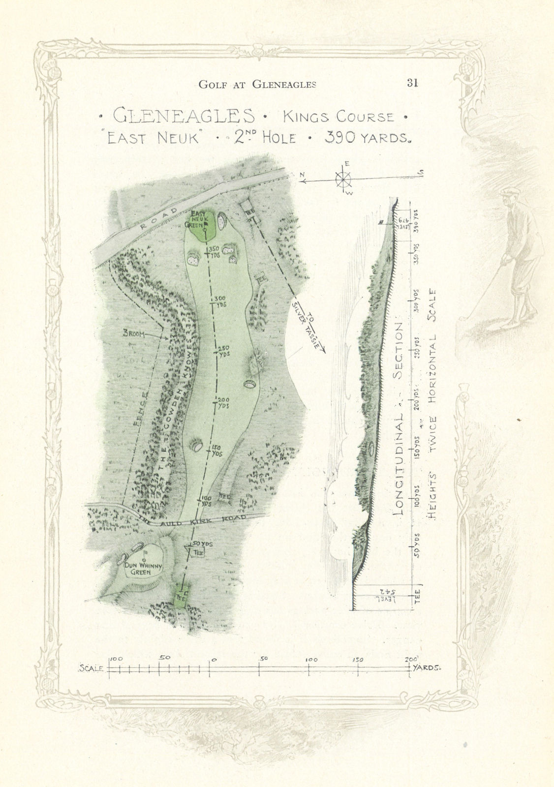 Associate Product Gleneagles King's Course - plan of the 2nd hole "East Neuk" 1921 old map