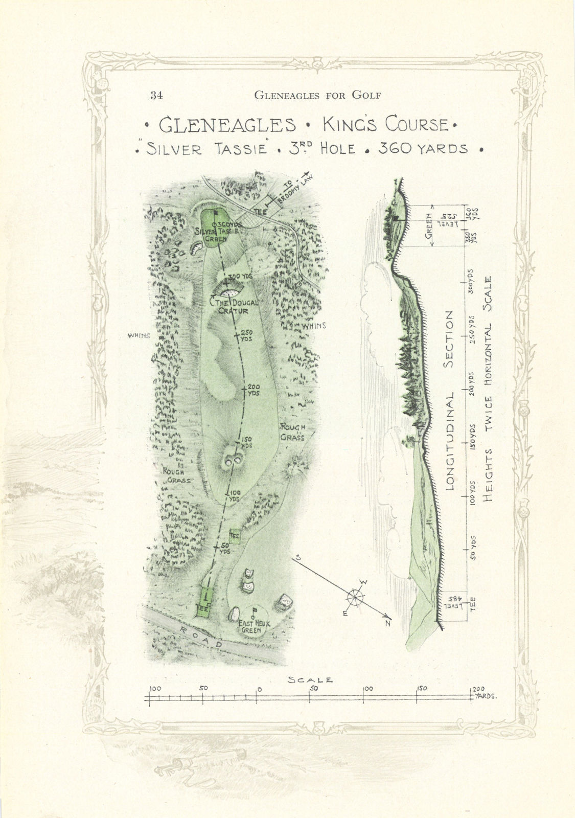 Associate Product Gleneagles King's Course - plan of the 3rd hole "Silver Tassie" 1921 old map