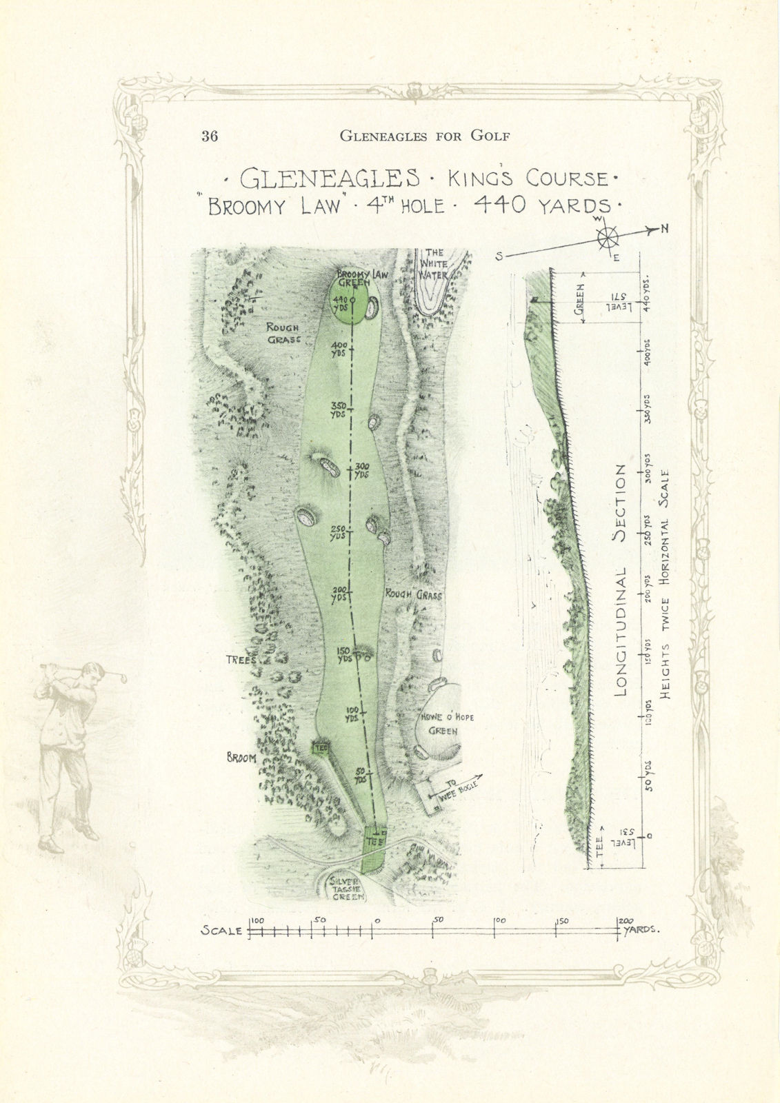 Associate Product Gleneagles King's Course - plan of the 4th hole "Broomy Law" 1921 old map