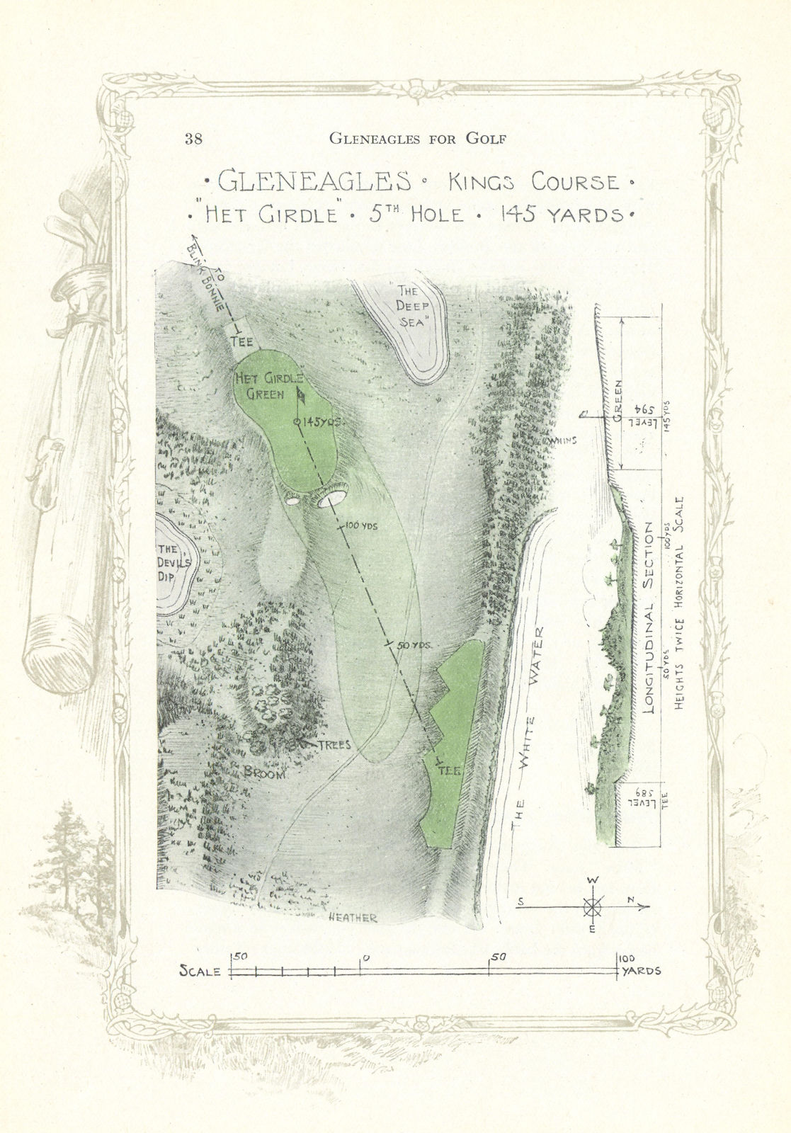 Associate Product Gleneagles King's Course - plan of the 5th hole "Het Girdle" 1921 old map