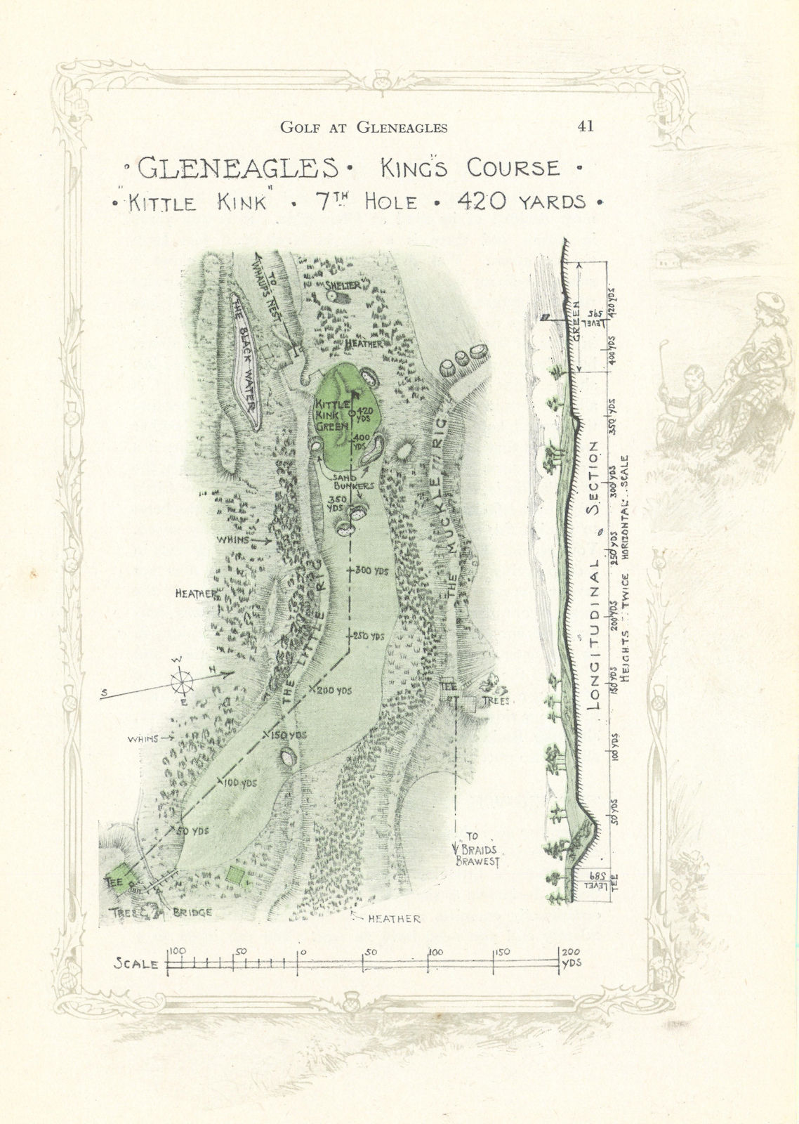 Associate Product Gleneagles King's Course - plan of the 7th hole "Kittle Kink" 1921 old map