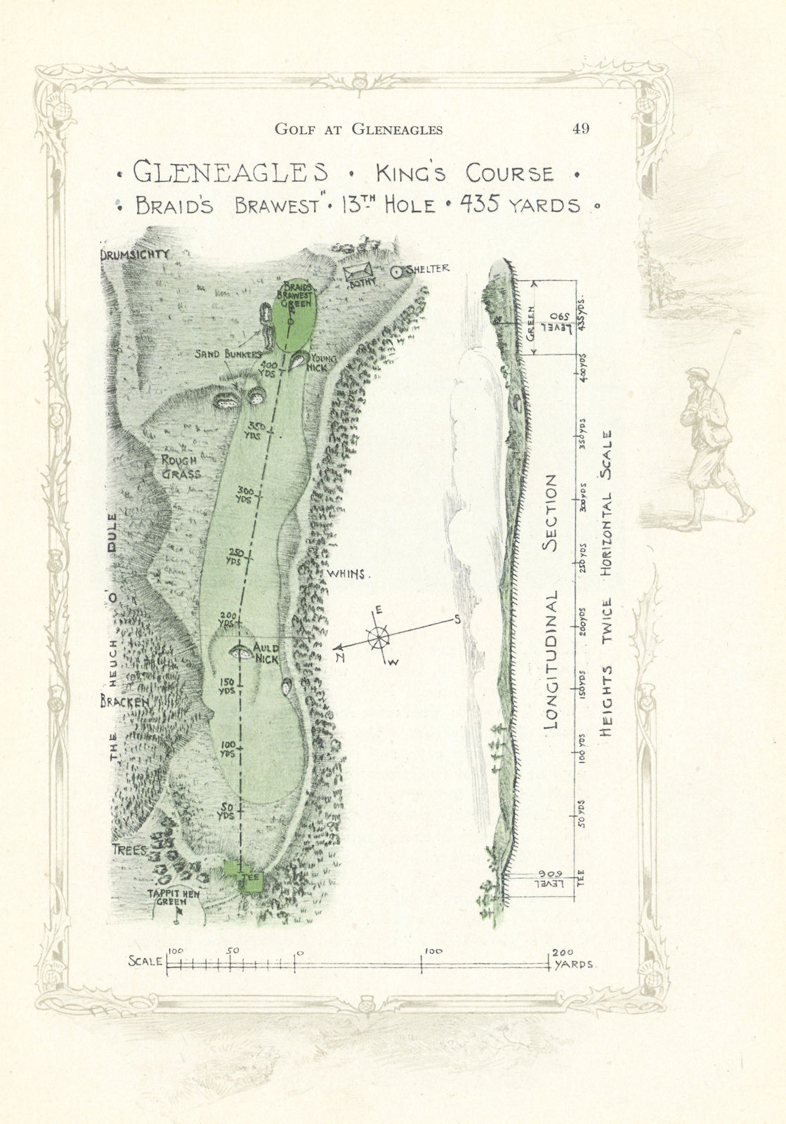 Associate Product Gleneagles King's Course - plan of the 13th hole "Braid"s Brawest" 1921 map