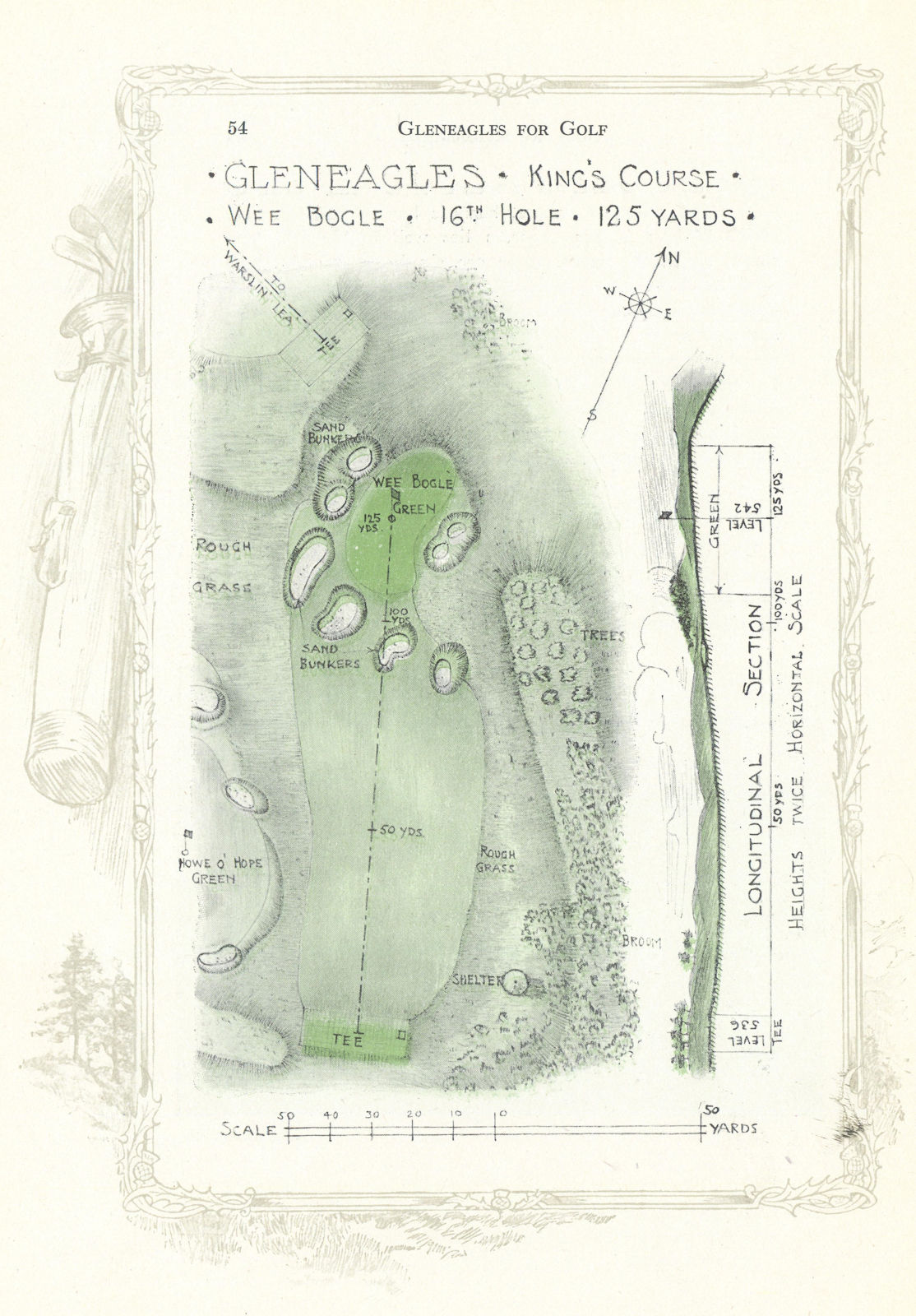 Associate Product Gleneagles King's Course - plan of the 16th hole "Wee Bogle" 1921 old map