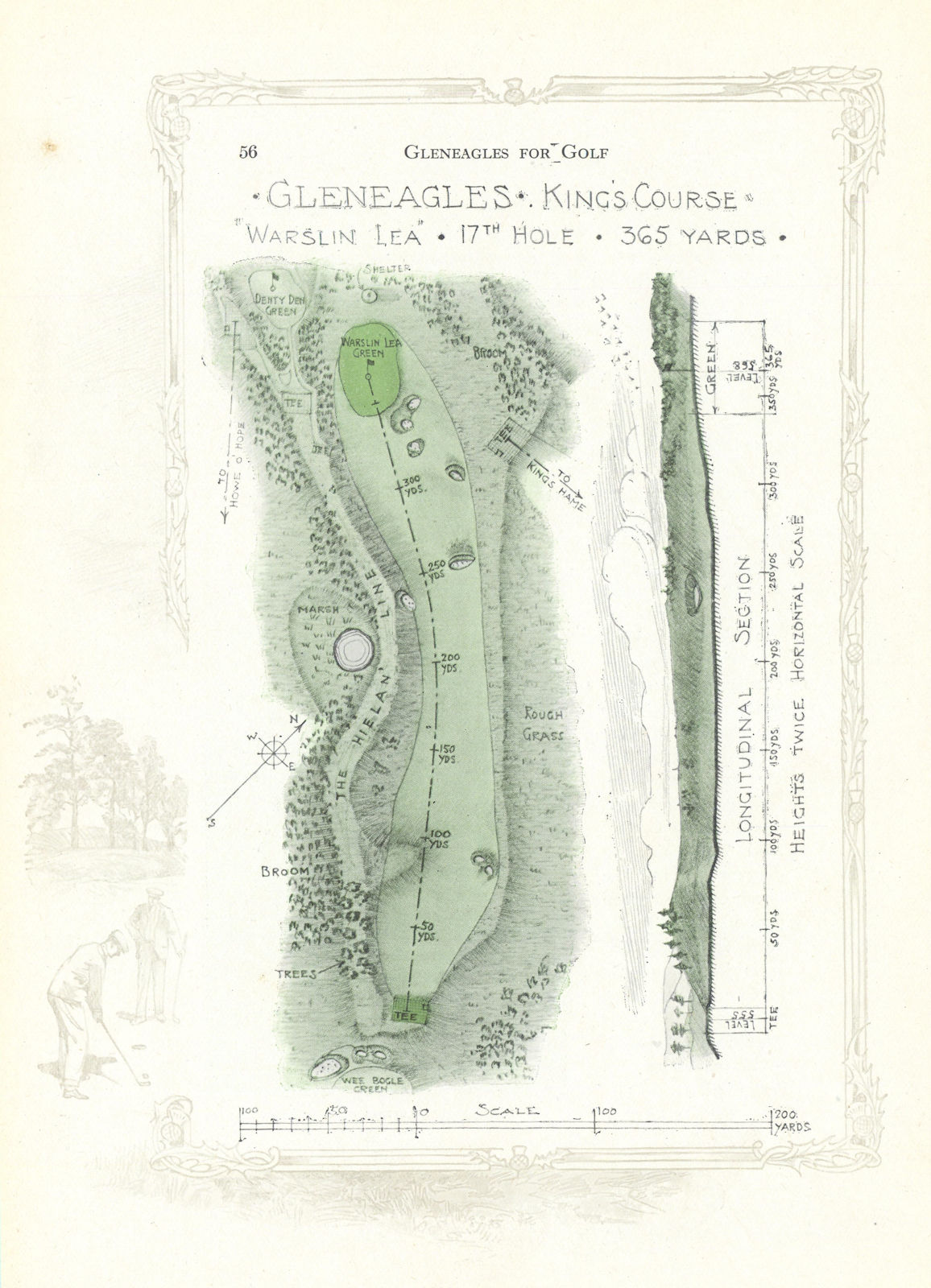 Associate Product Gleneagles King's Course - plan of the 17th hole "Warslin' Lea" 1921 old map