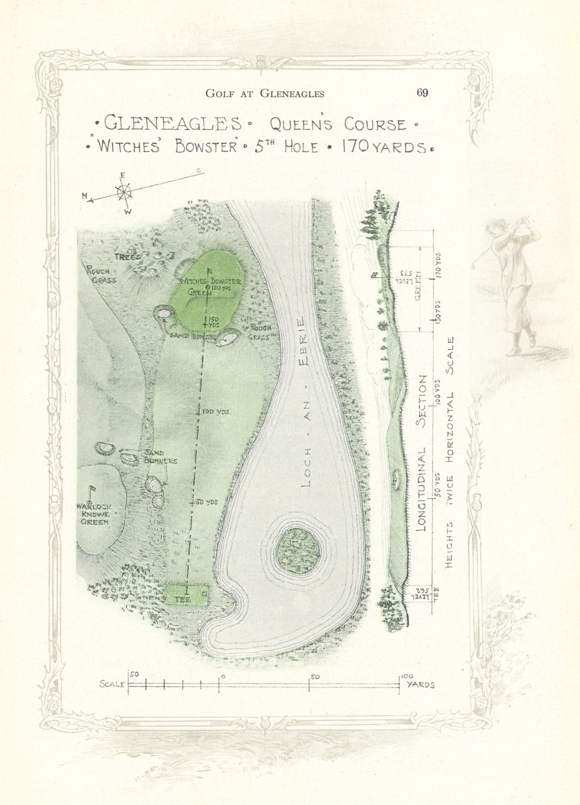 Associate Product Gleneagles Queen's Course - plan of 5th [14th] hole "Witches' Bowster" 1921 map