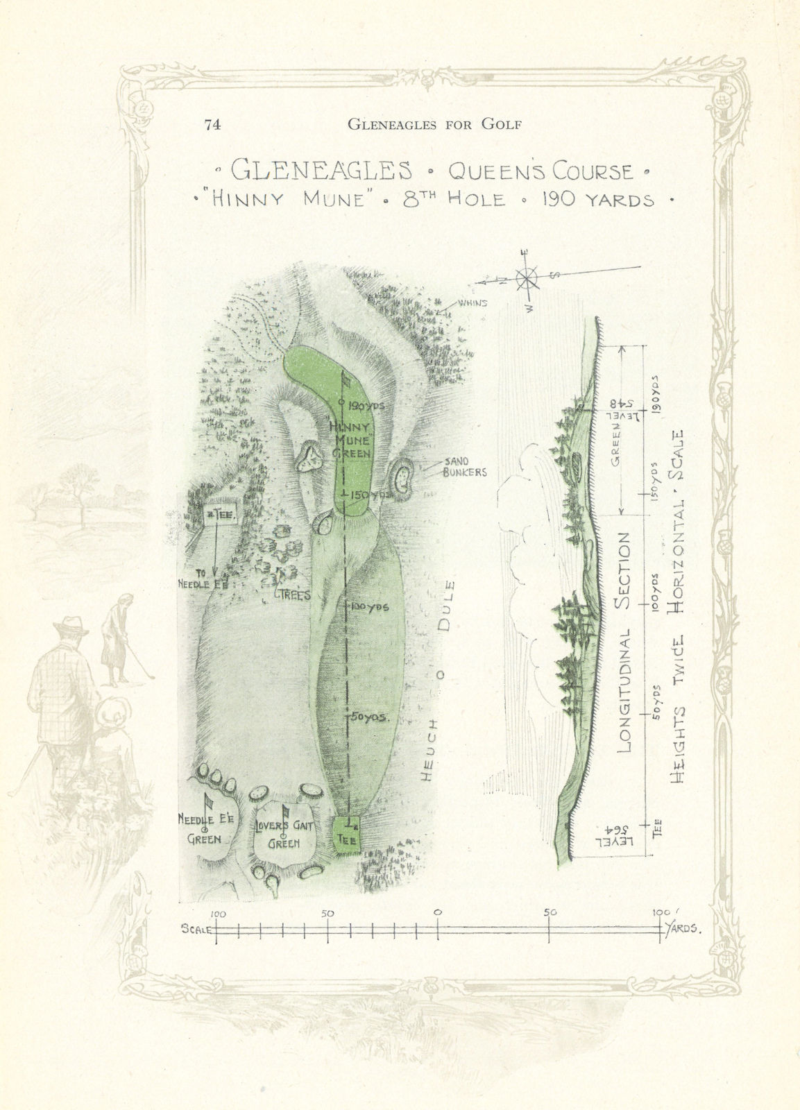 Associate Product Gleneagles Queen's Course - plan of 8th [now 17th] hole "Hinny Mune" 1921 map