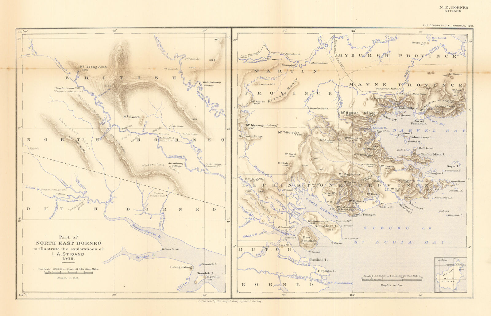 Associate Product North east Borneo… explorations of Isaac Stigand 1909. Malaysia. RGS 1911 map