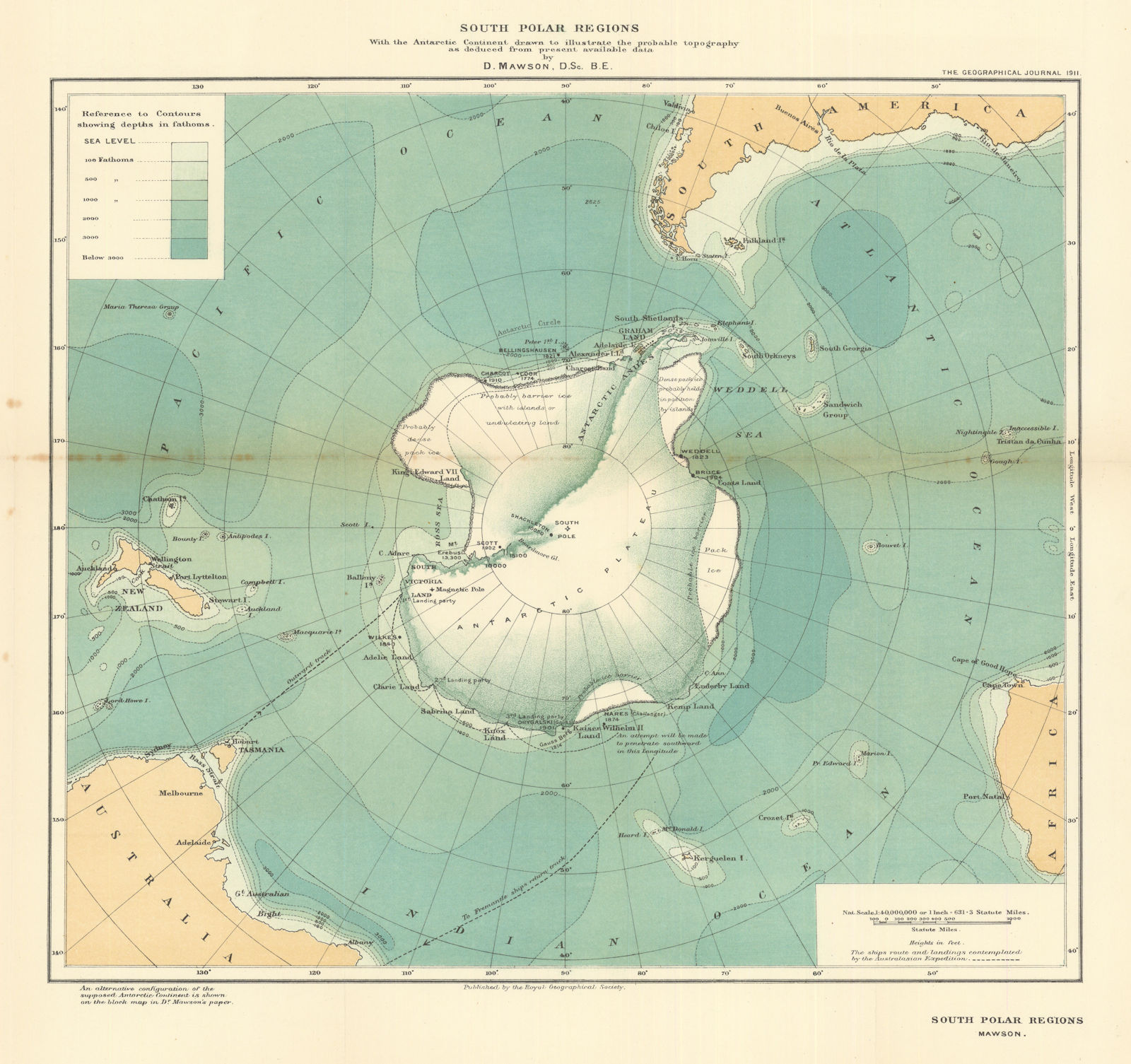 Associate Product South Polar regions. Antarctic probable topography. Douglas Mawson. RGS 1911 map