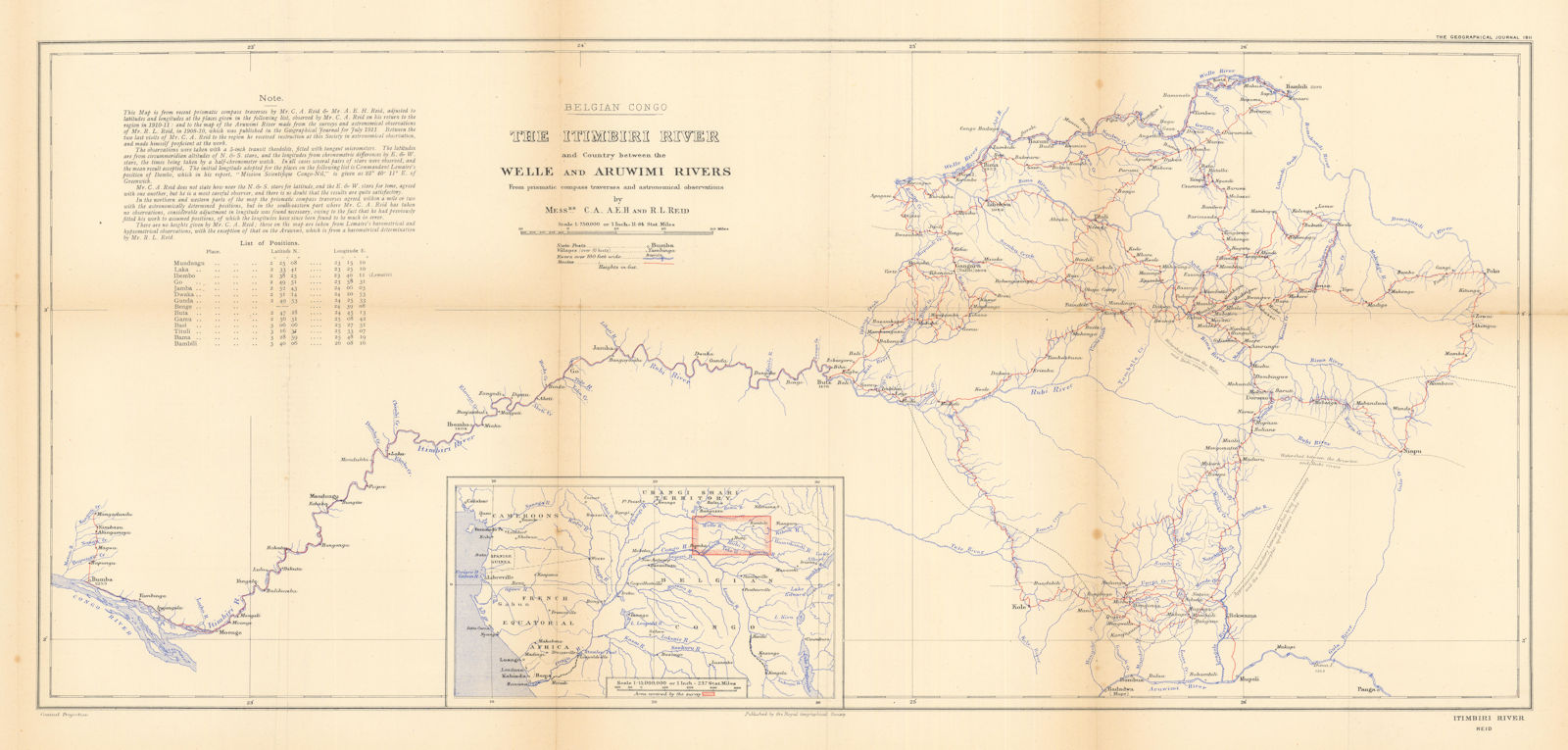 Associate Product Belgian Congo. Itimbiri River & Welle to Aruwimi Rivers. Reid Bros. RGS 1911 map