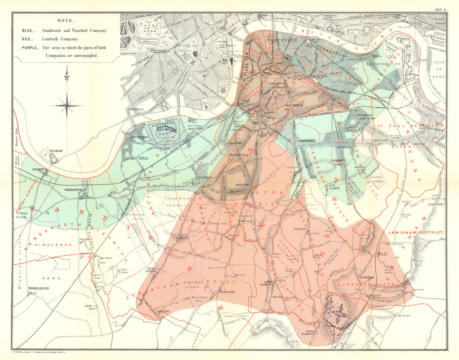 Associate Product Cholera map. Southwark/Vauxhall & Lambeth Water Cos. by Dr John Snow 1855 (1965)