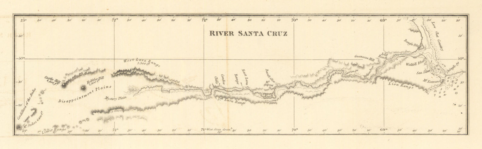 Associate Product River Santa Cruz to illustrate the Beagle/FitzRoy/Darwin expedition RGS 1837 map