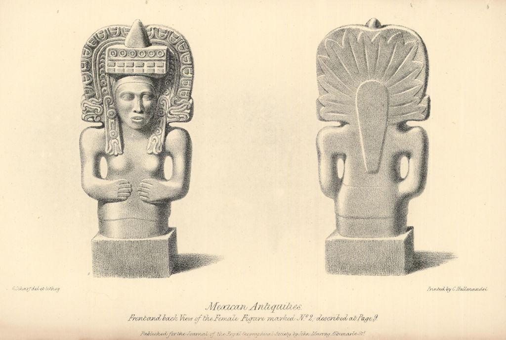 Associate Product Mexican Antiquities. Female figure. RGS 1837 old antique vintage print picture