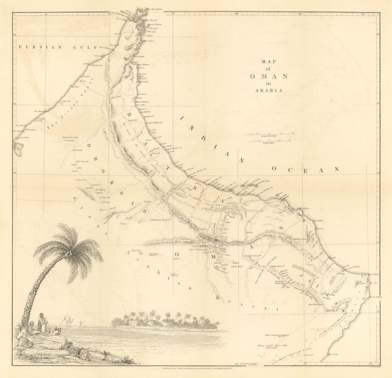 Associate Product A Map of Oman in Arabia, to illustrate the journey of James Wellsted. RGS 1837