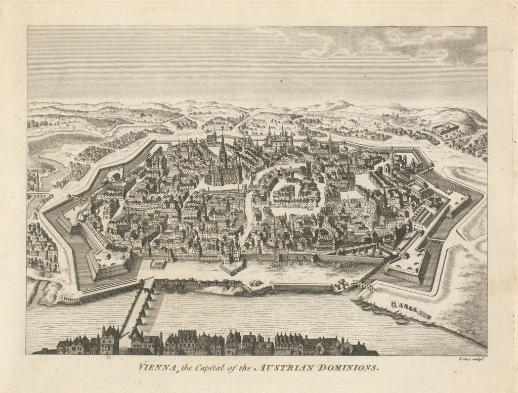 View of Vienna, the Capital of the Austrian Dominions 1787 old antique print