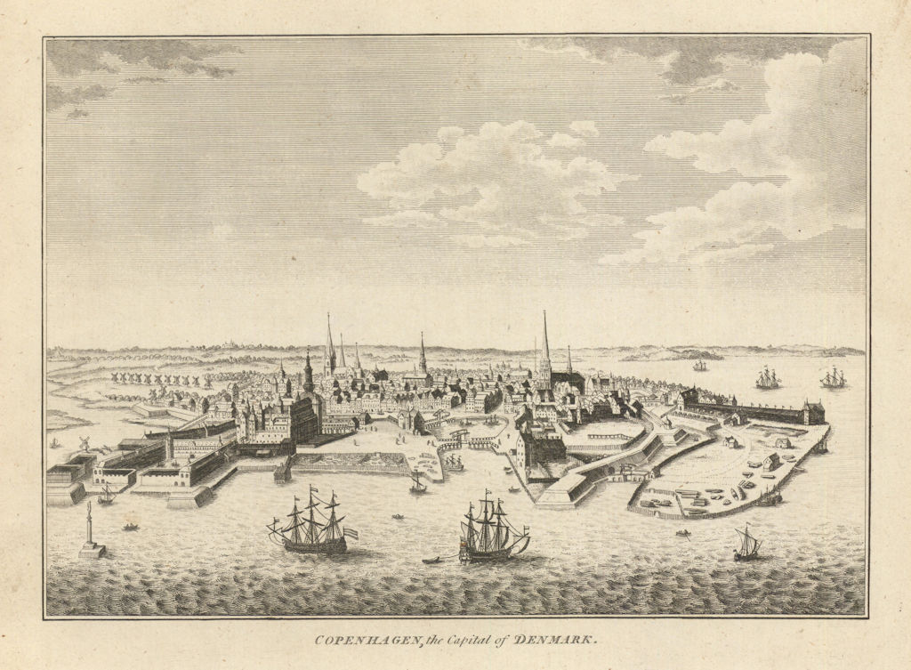 View of Copenhagen, the Capital of Denmark 1787 old antique print picture