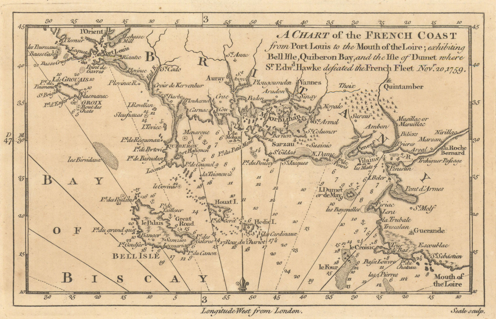 Associate Product The French coast from Port Louis to the Mouth of the Loire. Morbihan 1759 map