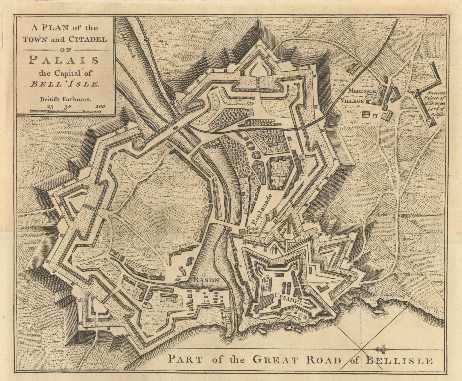 Antique plan of Le Palais, Belle-Île-en-Mer, Morbihan 1761 old map