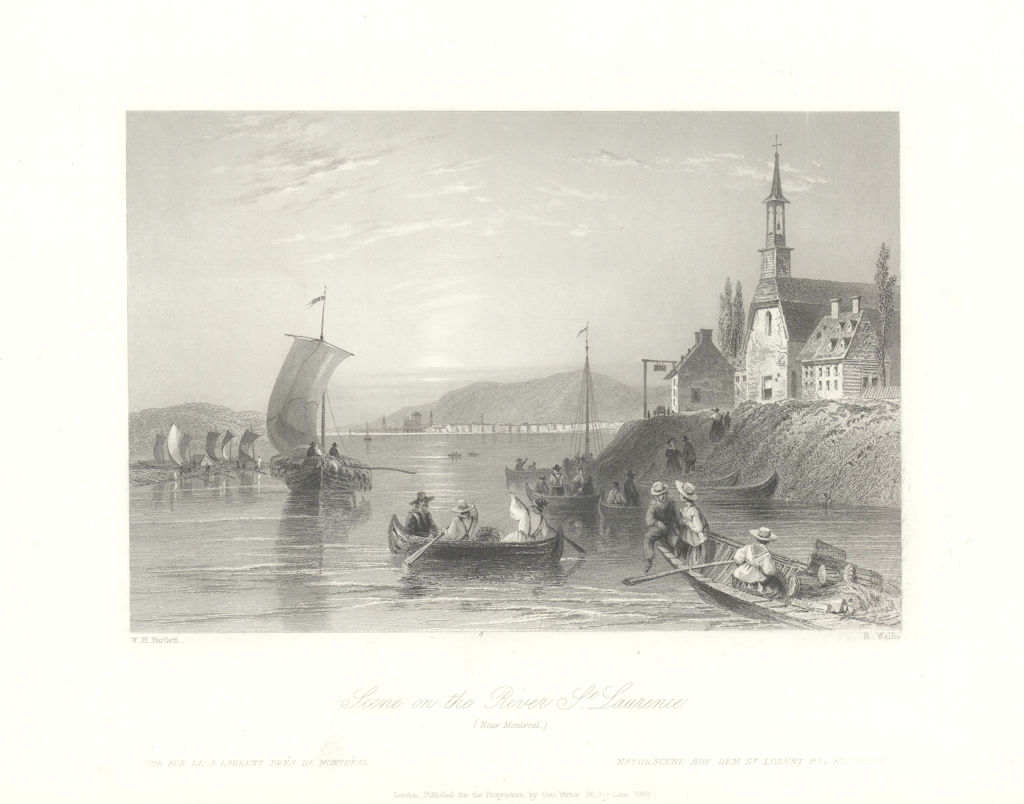 Associate Product Scene on the River St. Lawrence, near Montreal, Canada. BARTLETT 1842 print