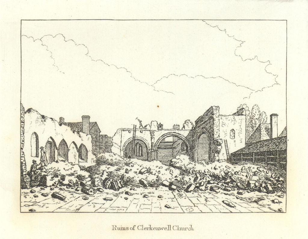 Ruins of Clerkenwell Church. St. James 1793 old antique vintage print picture